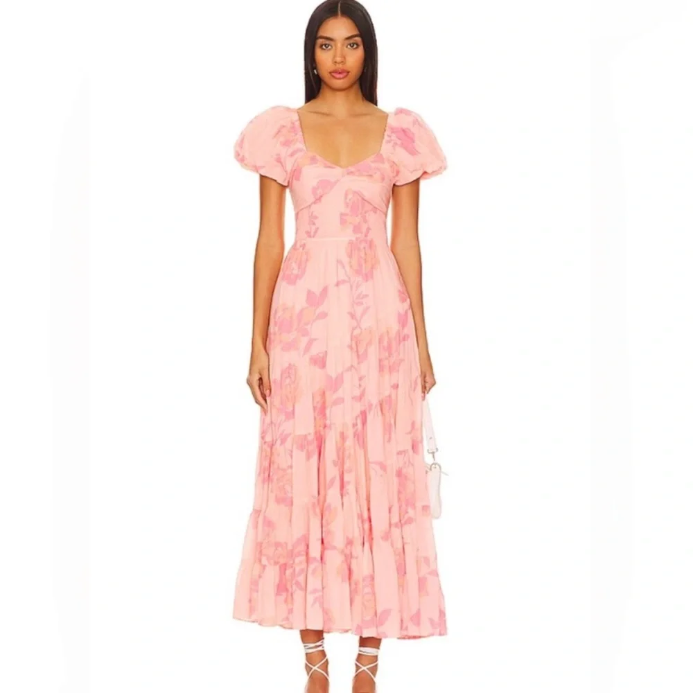 Free People Women's Short Sleeve Sundrenched Pink Maxi Dress sz. Medium - Picture 9 of 10